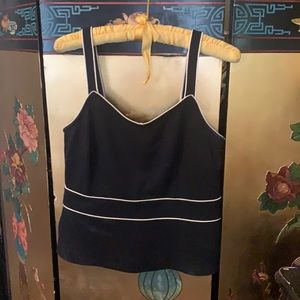Navy vintage inspired navy top with white piping.